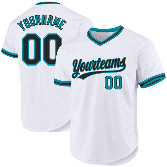 Custom White Black-Teal Authentic Throwback Baseball Jersey - Sky-Custom