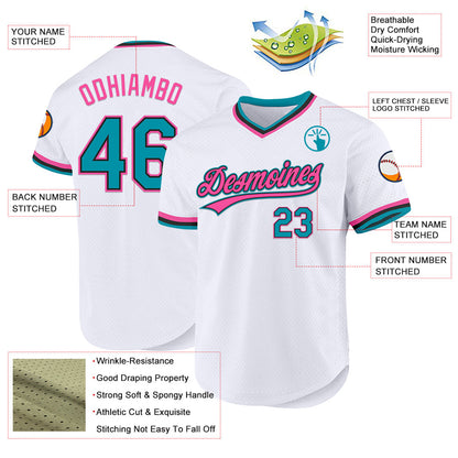 Custom White Teal Black-Pink Authentic Throwback Baseball Jersey - Sky-Custom