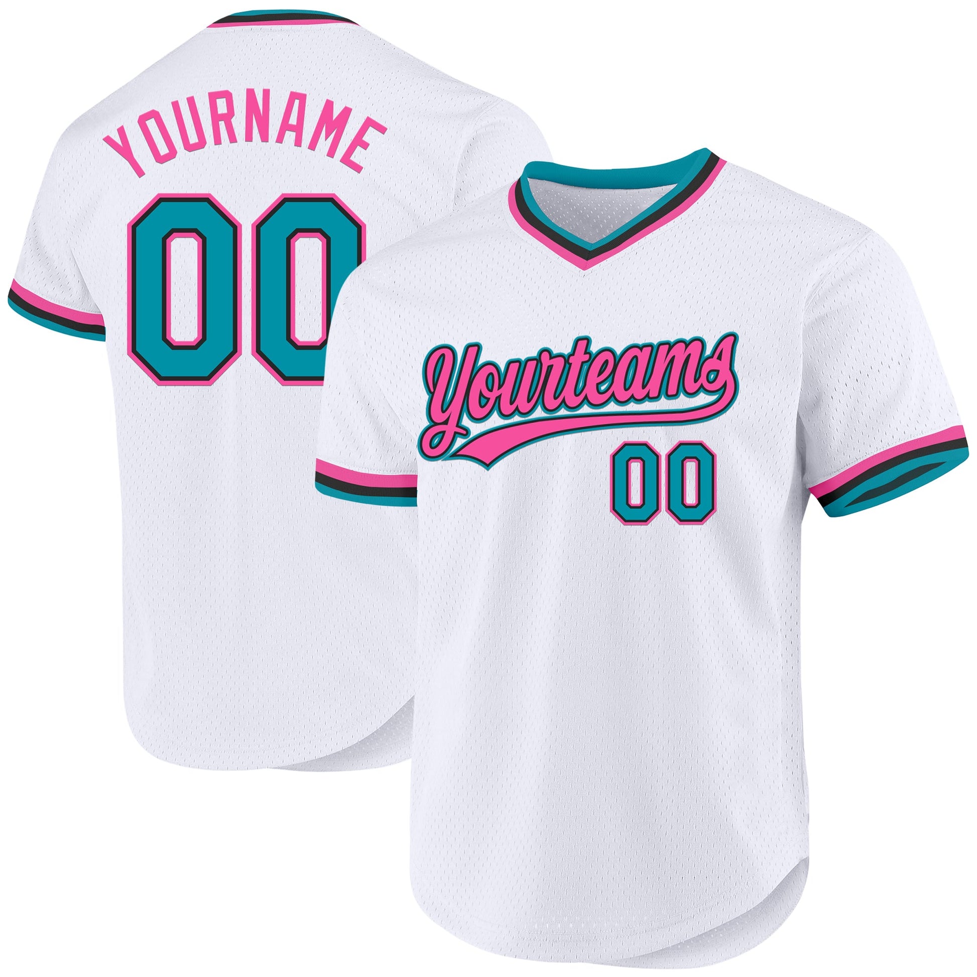 Custom White Teal Black-Pink Authentic Throwback Baseball Jersey - Sky-Custom