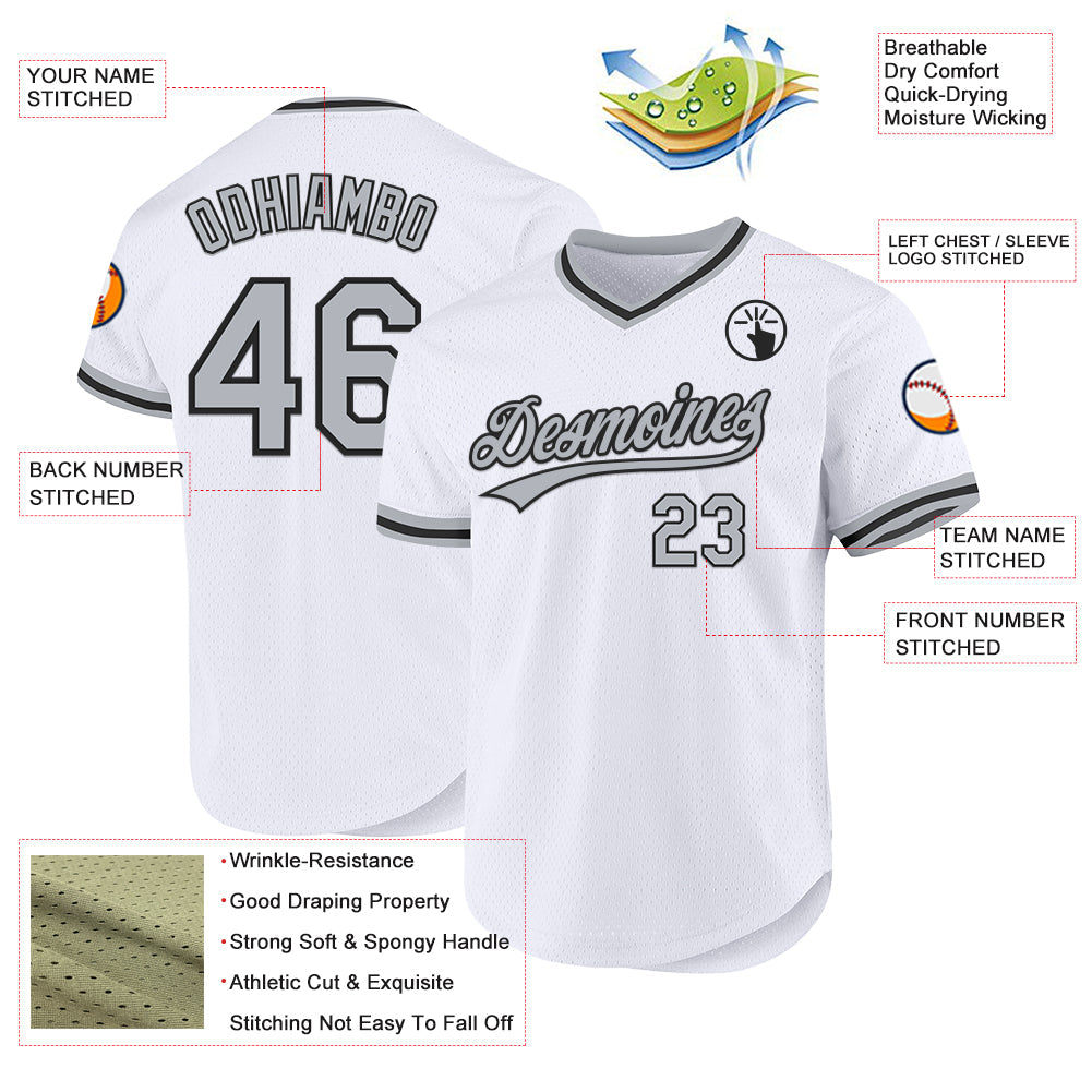 Custom White Gray-Black Authentic Throwback Baseball Jersey - Sky-Custom