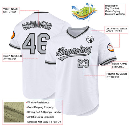 Custom White Gray-Black Authentic Throwback Baseball Jersey - Sky-Custom