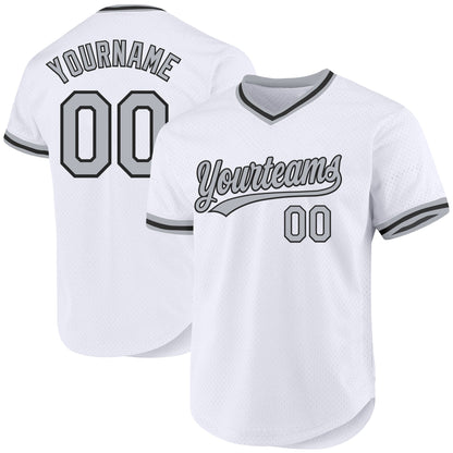 Custom White Gray-Black Authentic Throwback Baseball Jersey - Sky-Custom