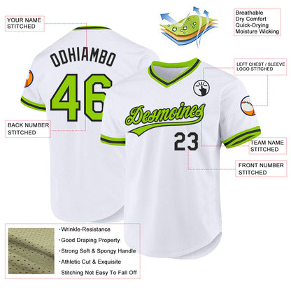 Custom White Neon Green-Black Authentic Throwback Baseball Jersey - Sky-Custom