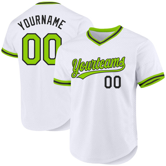 Custom White Neon Green-Black Authentic Throwback Baseball Jersey - Sky-Custom