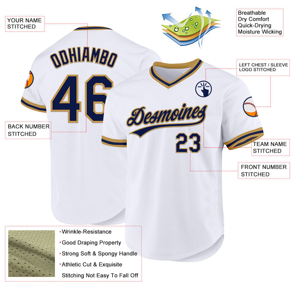 Custom White Navy-Old Gold Authentic Throwback Baseball Jersey - Sky-Custom