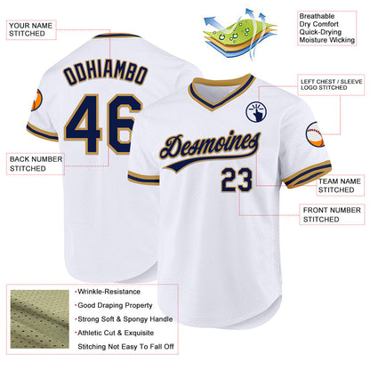 Custom White Navy-Old Gold Authentic Throwback Baseball Jersey - Sky-Custom