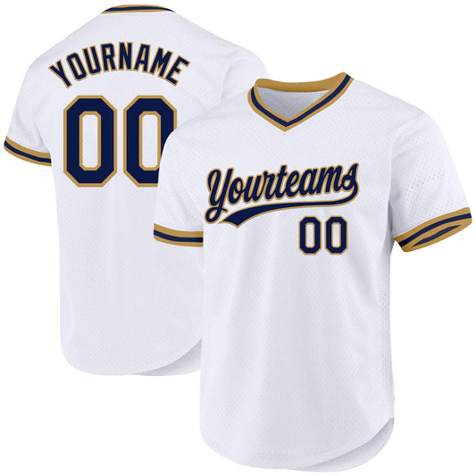 Custom White Navy-Old Gold Authentic Throwback Baseball Jersey - Sky-Custom