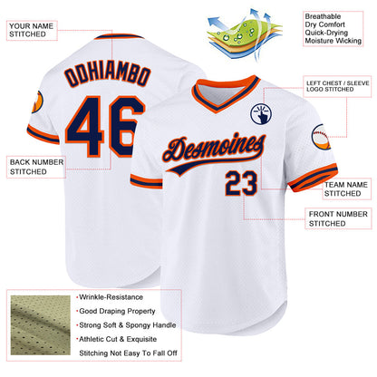 Custom White Navy-Orange Authentic Throwback Baseball Jersey - Sky-Custom