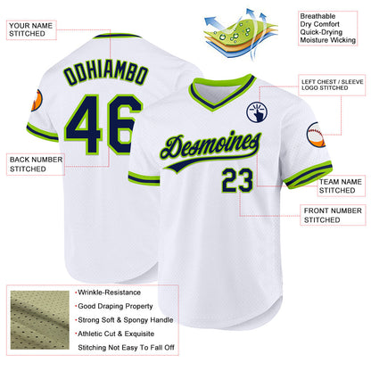 Custom White Navy-Neon Green Authentic Throwback Baseball Jersey - Sky-Custom
