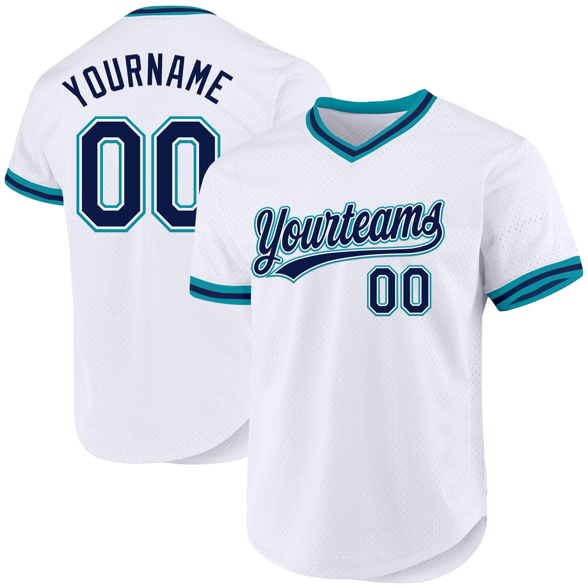 Custom White Navy-Teal Authentic Throwback Baseball Jersey - Sky-Custom