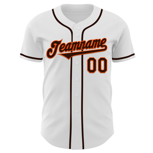 Custom White Brown-Orange Authentic Baseball Jersey - Sky-Custom