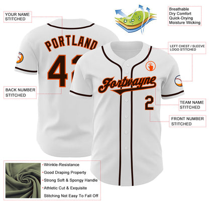 Custom White Brown-Orange Authentic Baseball Jersey - Sky-Custom