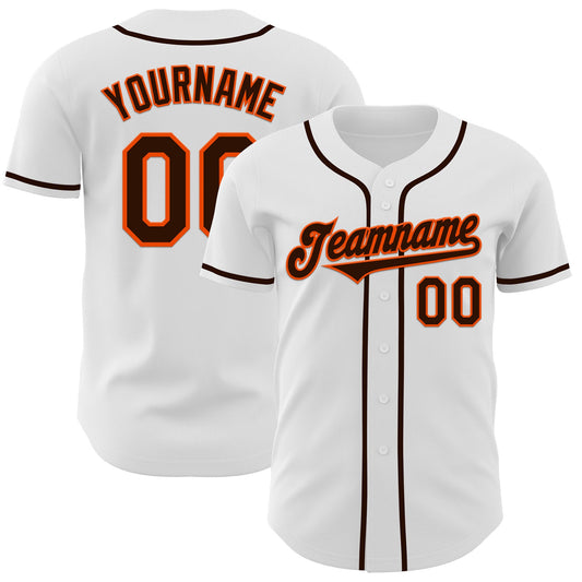 Custom White Brown-Orange Authentic Baseball Jersey - Sky-Custom