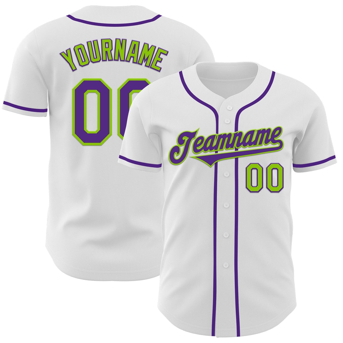 Custom White Purple-Neon Green Authentic Baseball Jersey - Sky-Custom