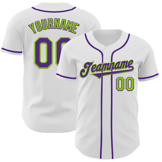 Custom White Purple-Neon Green Authentic Baseball Jersey - Sky-Custom