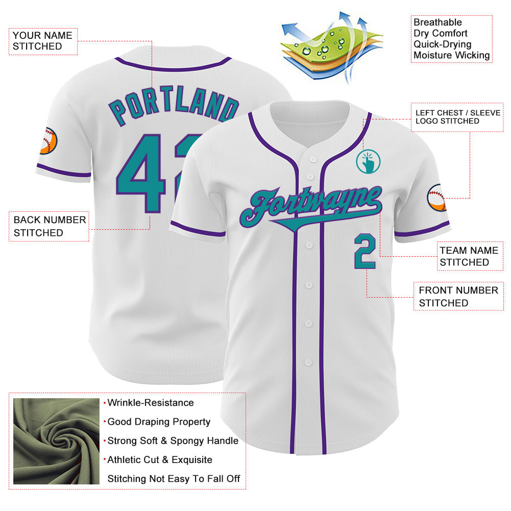Custom White Teal-Purple Authentic Baseball Jersey - Sky-Custom
