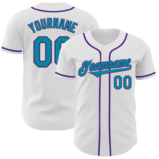 Custom White Teal-Purple Authentic Baseball Jersey - Sky-Custom