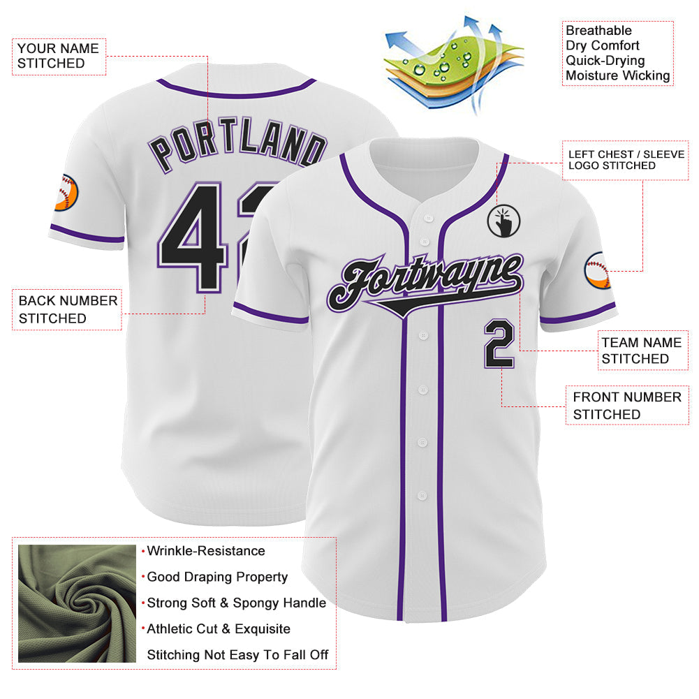 Custom White Black-Purple Authentic Baseball Jersey - Sky-Custom
