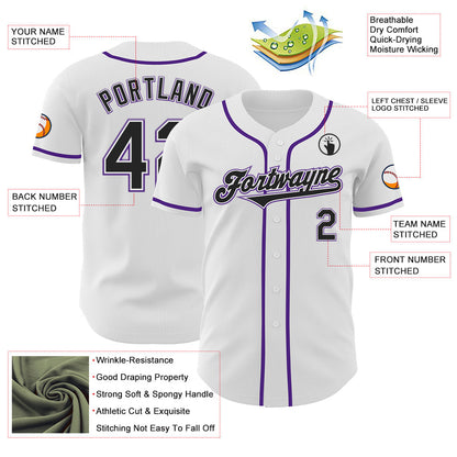 Custom White Black-Purple Authentic Baseball Jersey - Sky-Custom