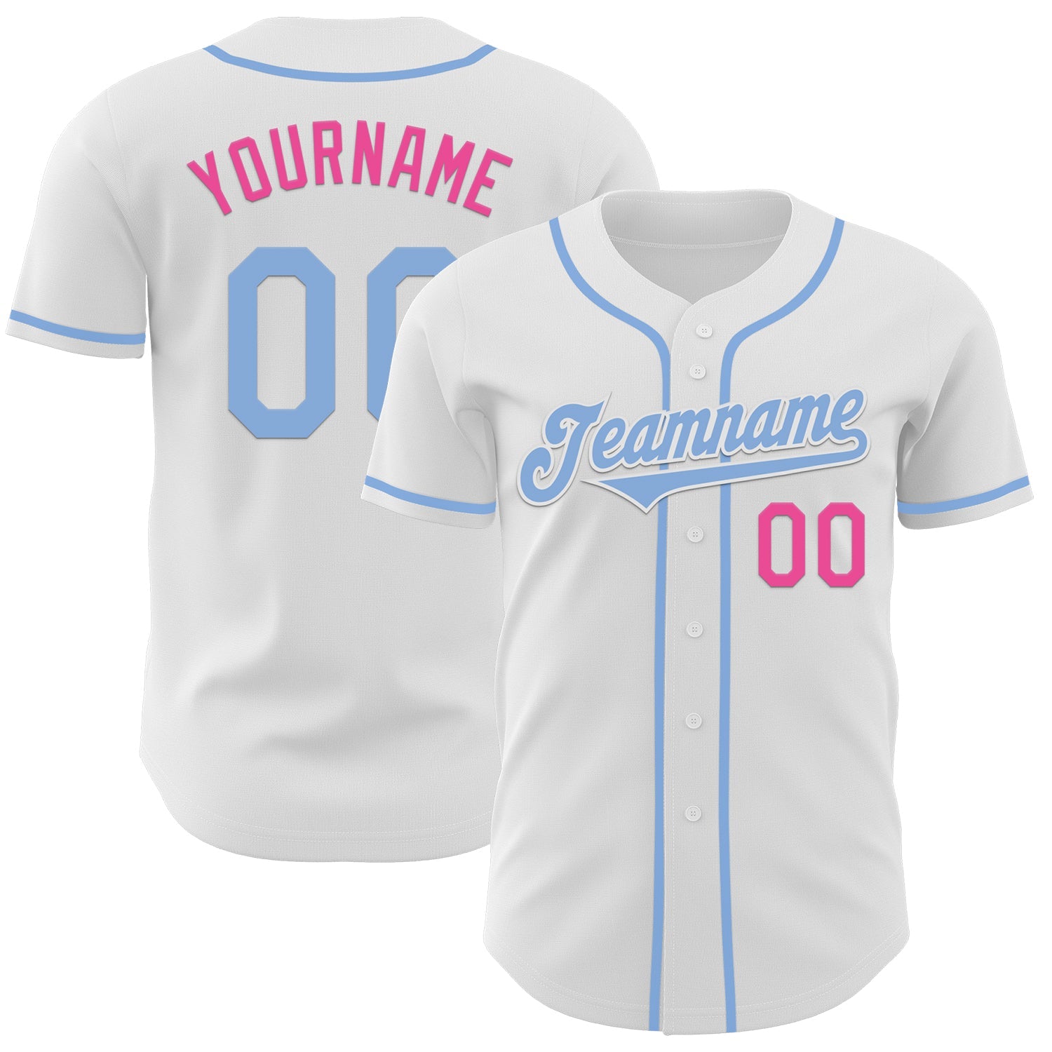 Custom White Light Blue-Pink Authentic Baseball Jersey - Sky-Custom