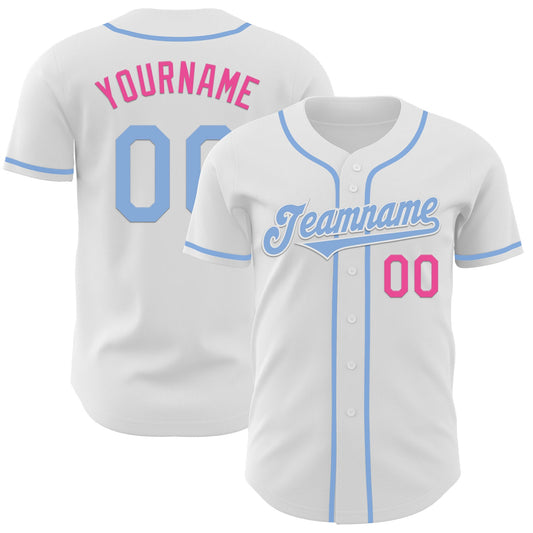 Custom White Light Blue-Pink Authentic Baseball Jersey - Sky-Custom