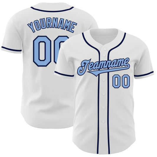 Custom White Light Blue-Navy Authentic Baseball Jersey - Sky-Custom