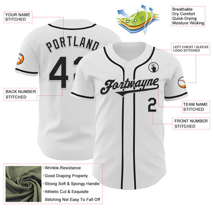 Custom White Black Authentic Baseball Jersey - Sky-Custom