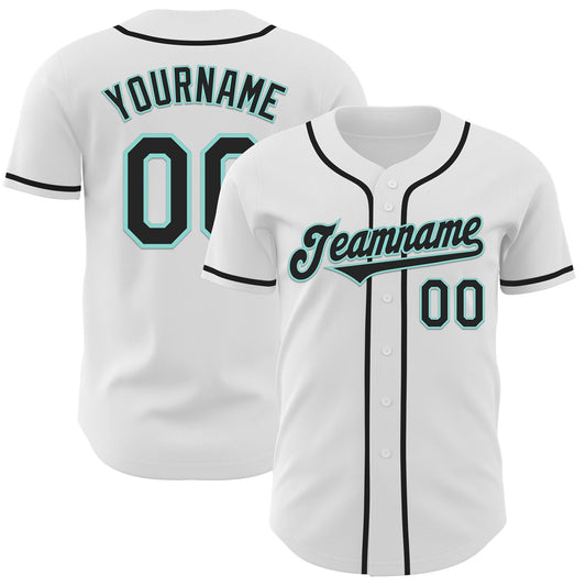 Custom White Black-Ice Blue Authentic Baseball Jersey - Sky-Custom