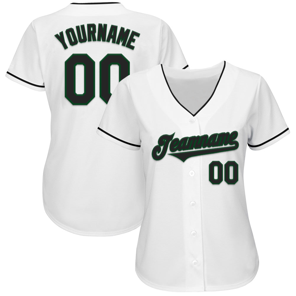 Custom White Black-Green Authentic Baseball Jersey - Sky-Custom