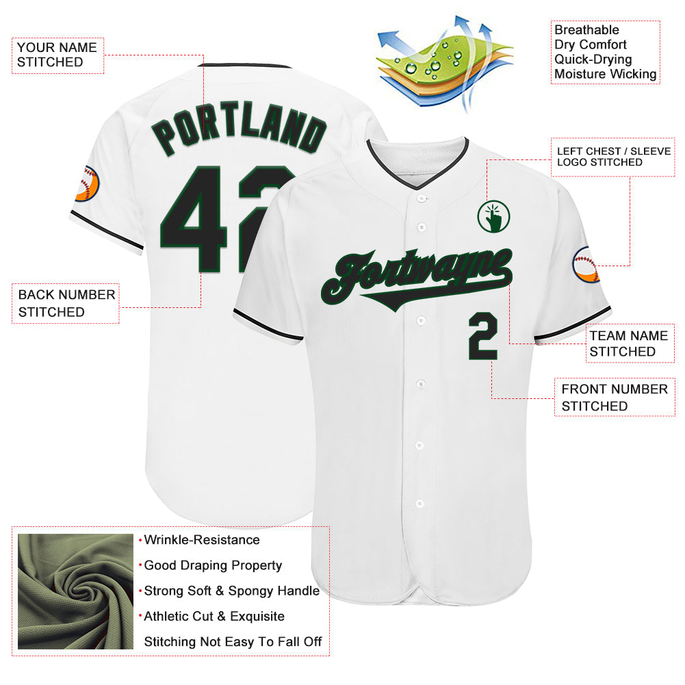 Custom White Black-Green Authentic Baseball Jersey - Sky-Custom