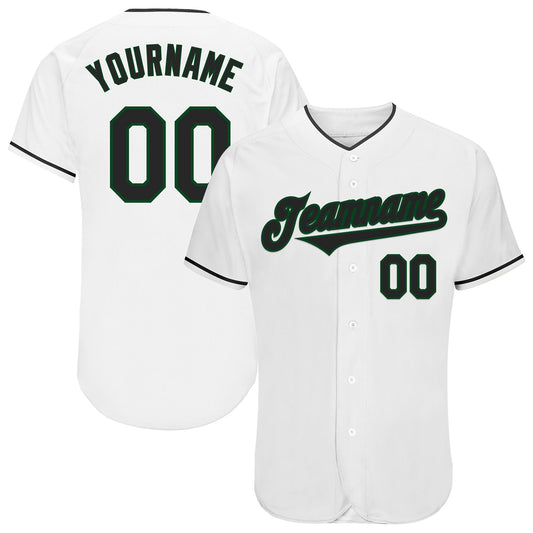 Custom White Black-Green Authentic Baseball Jersey - Sky-Custom