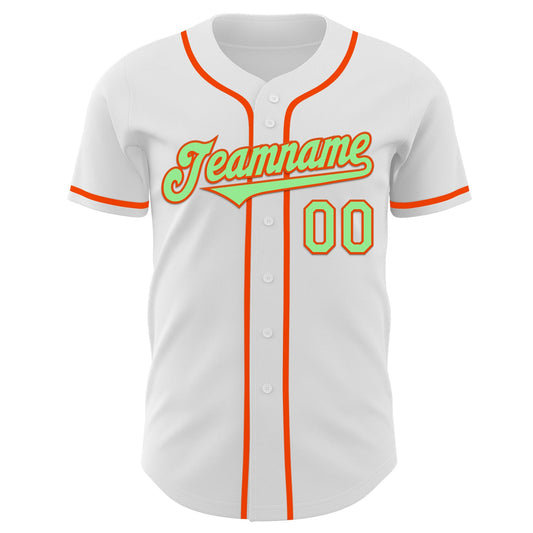Custom White Pea Green-Orange Authentic Baseball Jersey - Sky-Custom