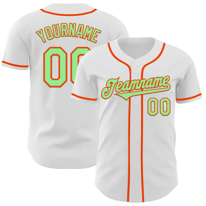 Custom White Pea Green-Orange Authentic Baseball Jersey - Sky-Custom