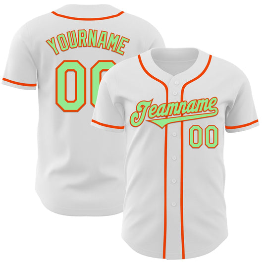 Custom White Pea Green-Orange Authentic Baseball Jersey - Sky-Custom