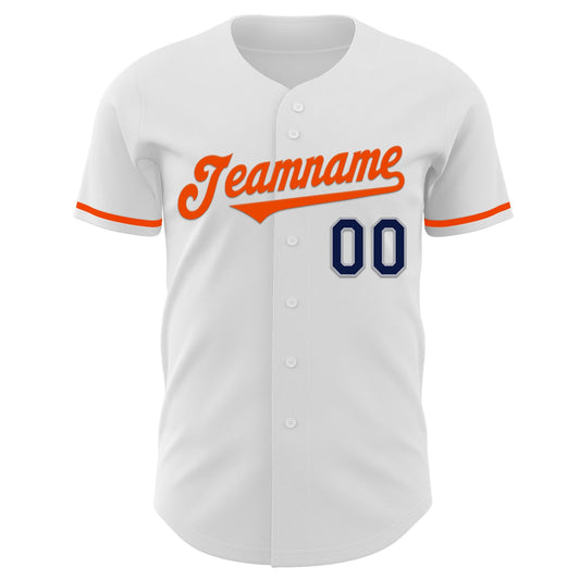Custom White Navy Gray-Orange Authentic Baseball Jersey - Sky-Custom