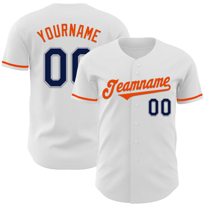 Custom White Navy Gray-Orange Authentic Baseball Jersey - Sky-Custom