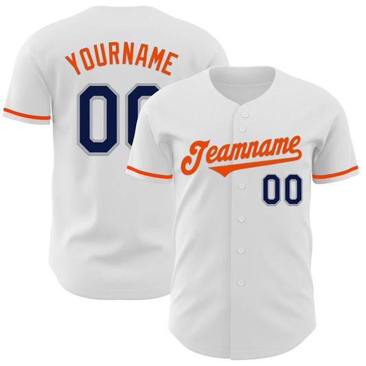Custom White Navy Gray-Orange Authentic Baseball Jersey - Sky-Custom