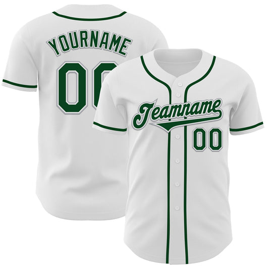 Custom White Green-Gray Authentic Baseball Jersey - Sky-Custom
