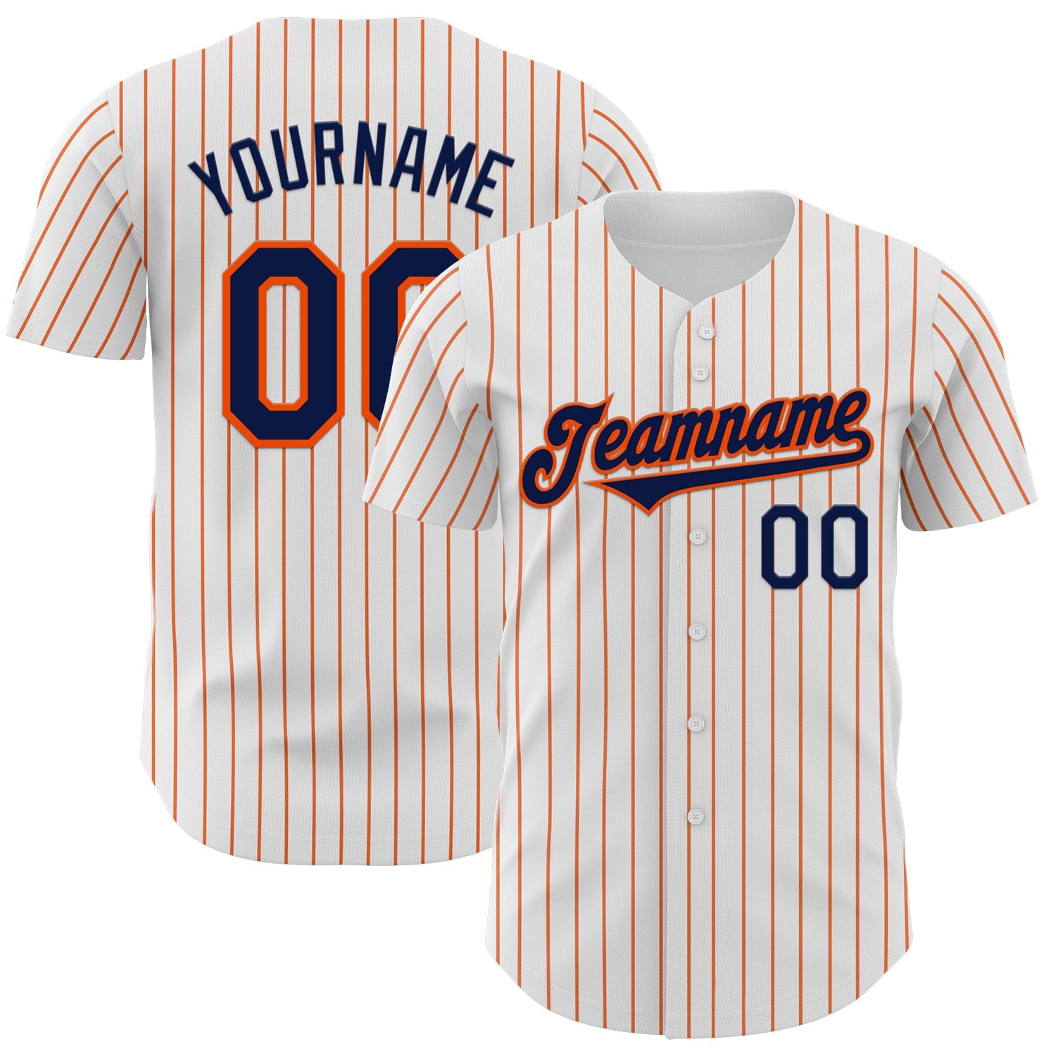 Custom White Orange Pinstripe Navy Authentic Baseball Jersey - Sky-Custom