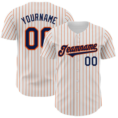 Custom White Orange Pinstripe Navy Authentic Baseball Jersey - Sky-Custom