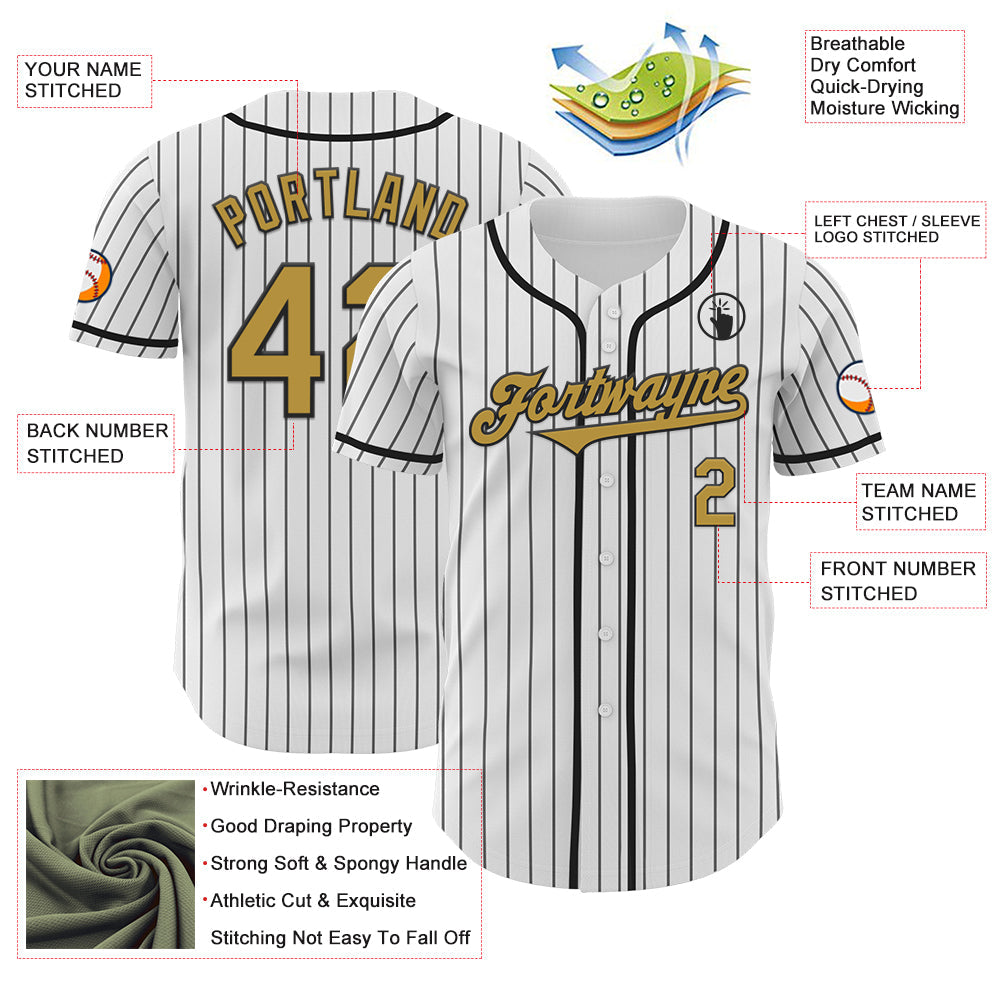 Custom White Black Pinstripe Old Gold Authentic Baseball Jersey - Sky-Custom