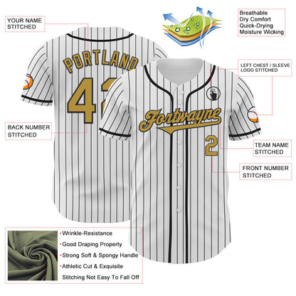 Custom White Black Pinstripe Old Gold Authentic Baseball Jersey - Sky-Custom