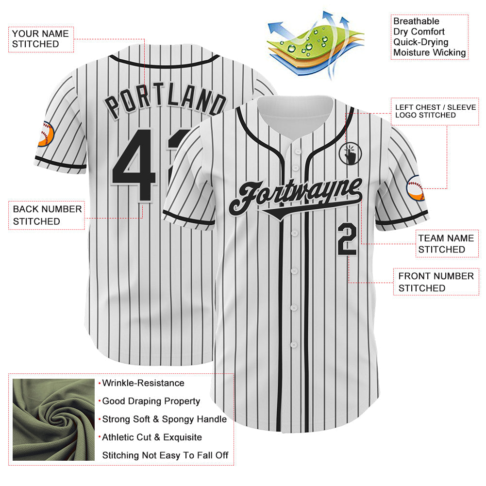 Custom White Black Pinstripe Black Authentic Baseball Jersey - Sky-Custom
