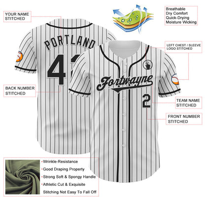Custom White Black Pinstripe Black Authentic Baseball Jersey - Sky-Custom