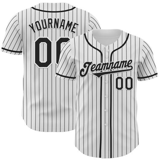 Custom White Black Pinstripe Black Authentic Baseball Jersey - Sky-Custom