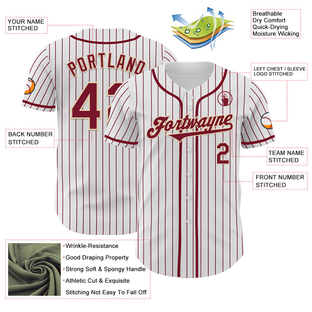 Custom White Crimson Pinstripe Cream Authentic Baseball Jersey - Sky-Custom