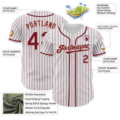 Custom White Crimson Pinstripe Cream Authentic Baseball Jersey - Sky-Custom