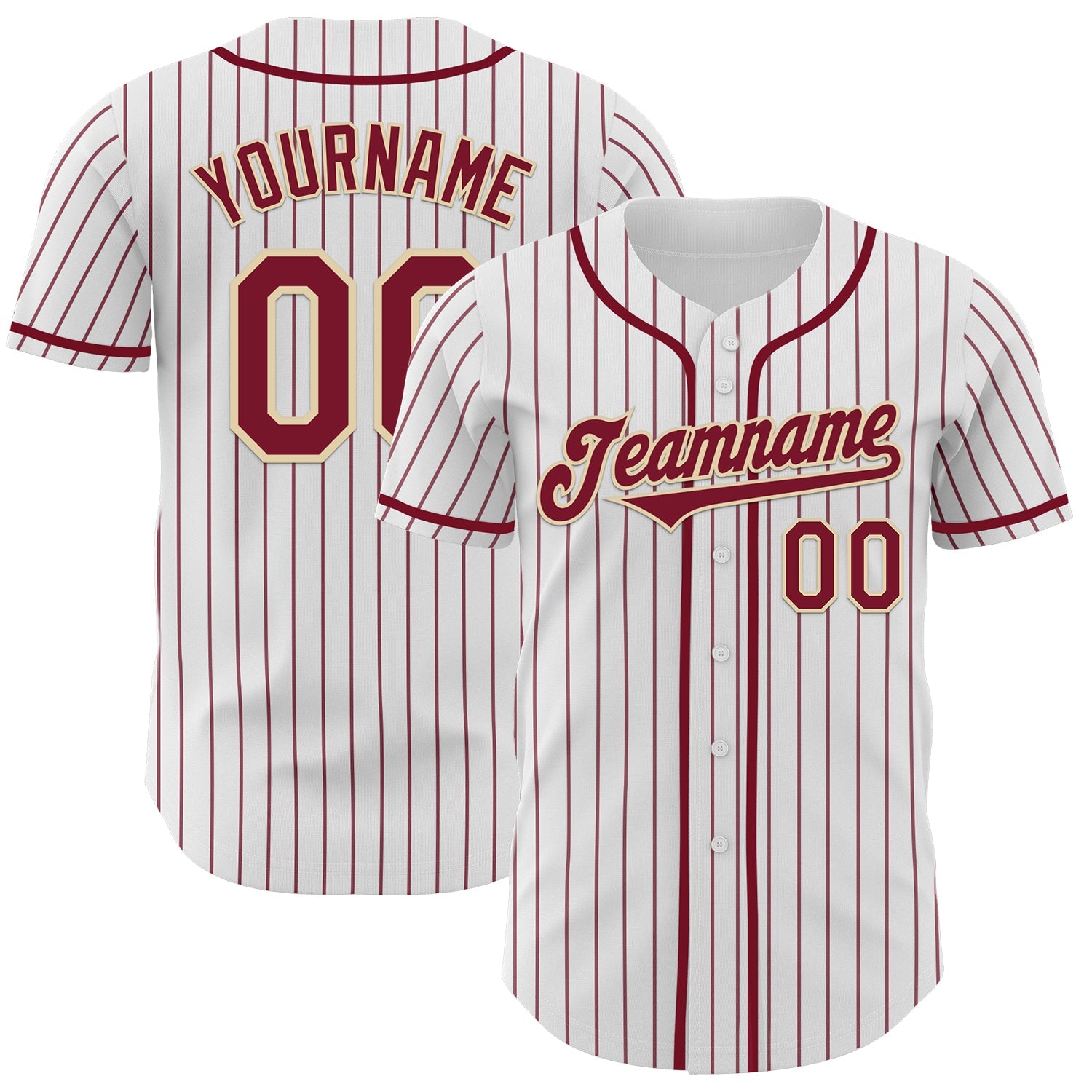Custom White Crimson Pinstripe Cream Authentic Baseball Jersey - Sky-Custom