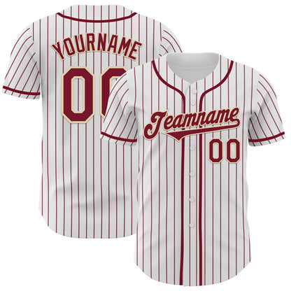 Custom White Crimson Pinstripe Cream Authentic Baseball Jersey - Sky-Custom