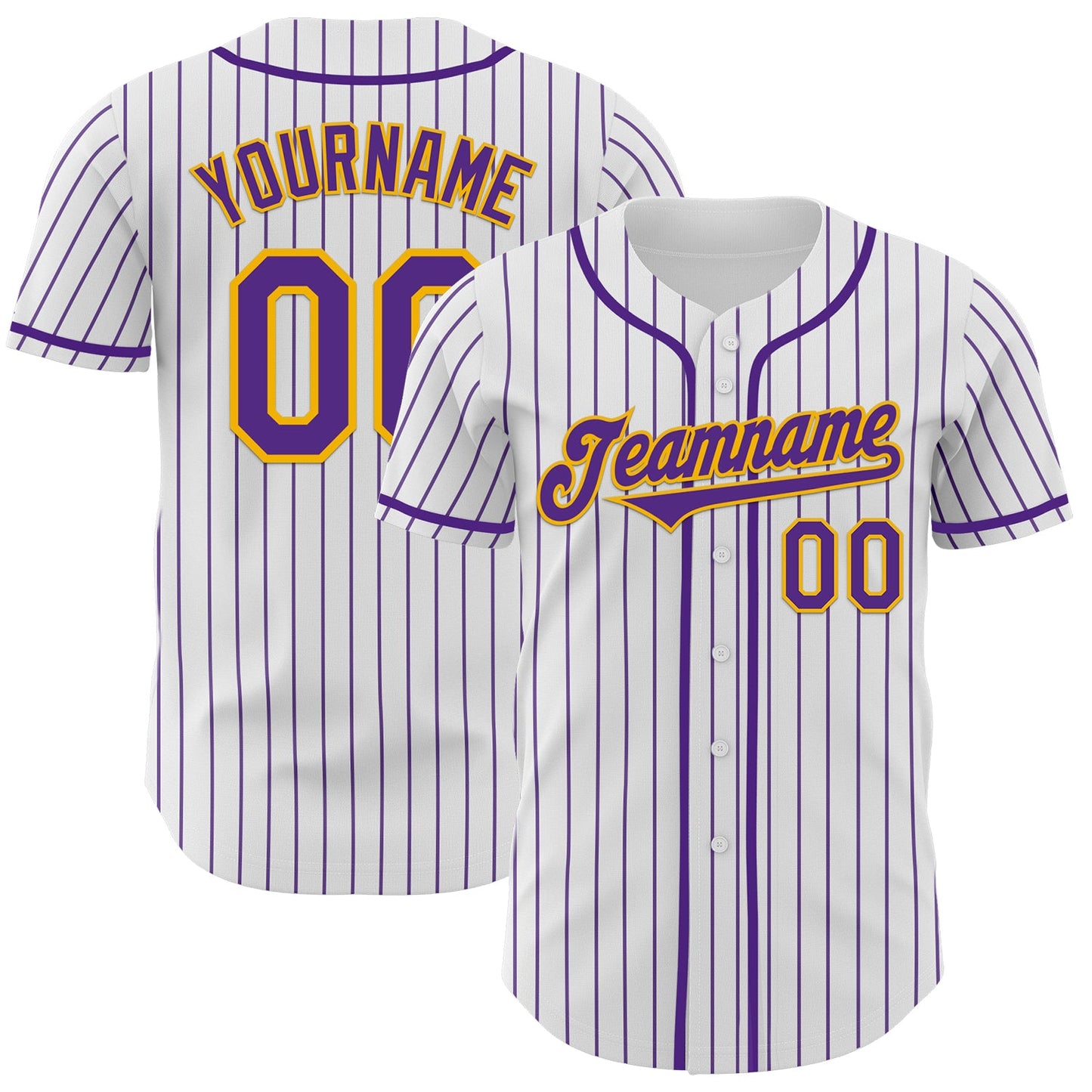 Custom White Purple Pinstripe Gold Authentic Baseball Jersey - Sky-Custom